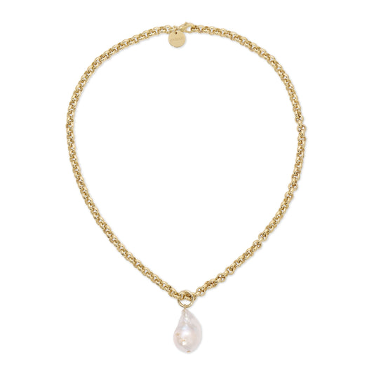 Micro Royal Chain With XL Baroque Pearl Pendant Necklace by Eklexic