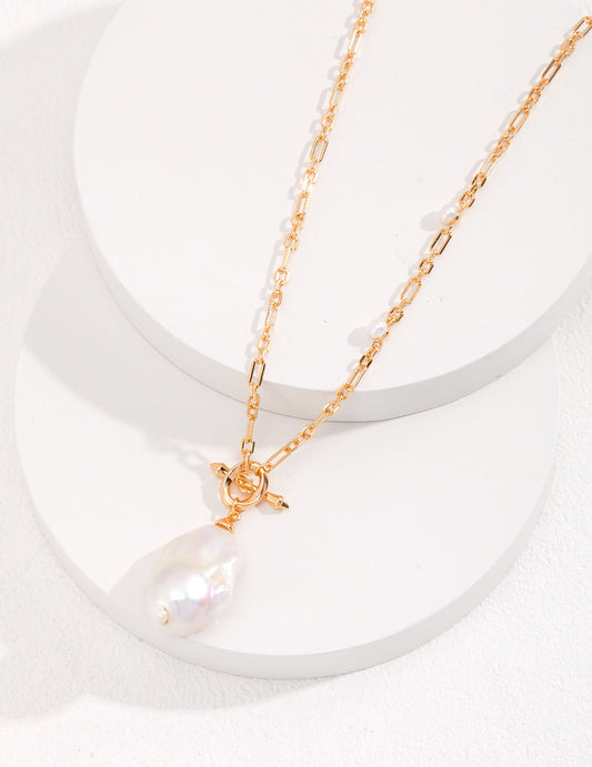 Unique Large Baroque Pearl Pendant With Gold Chain Necklace