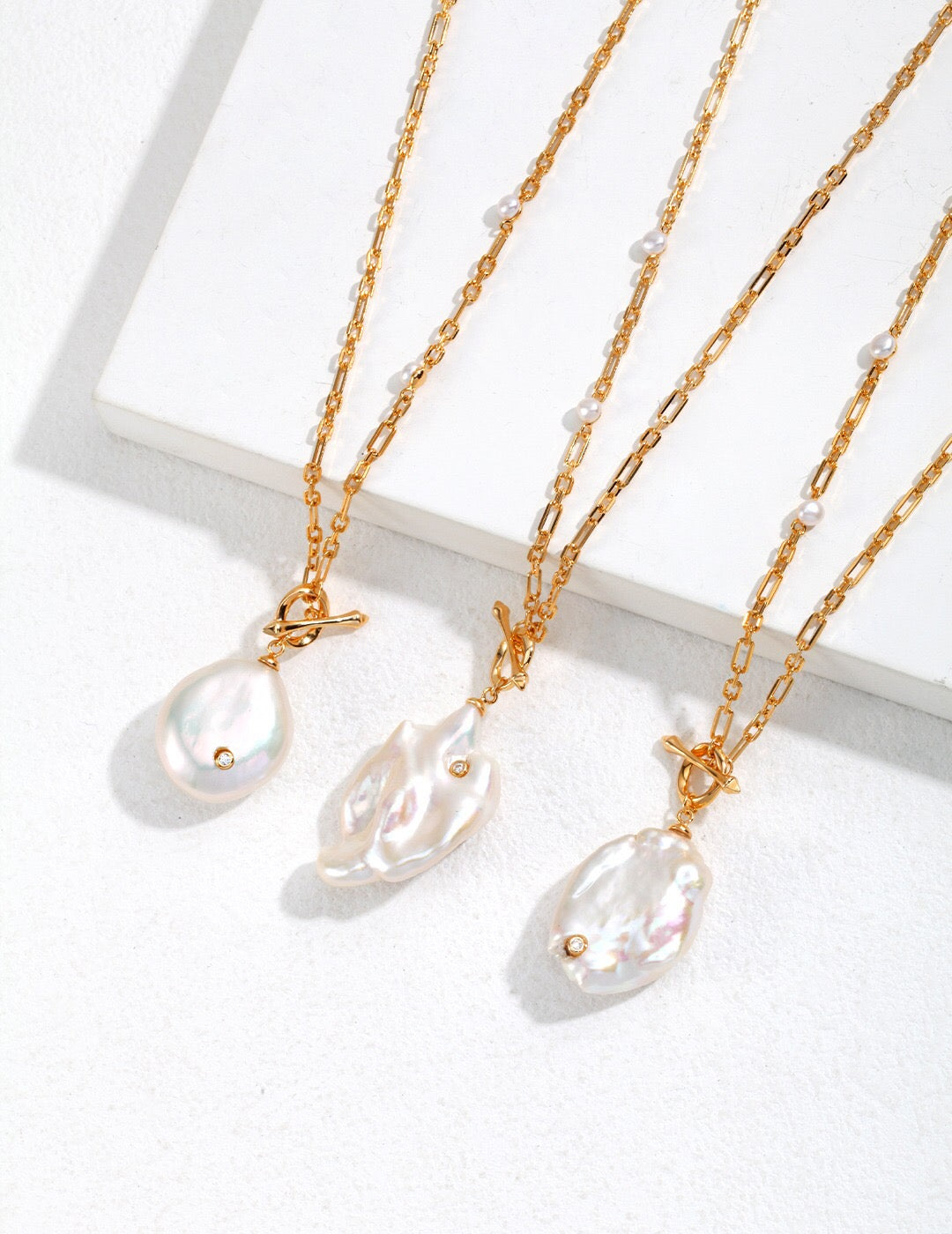 Unique Large Baroque Pearl Pendant With Gold Chain Necklace