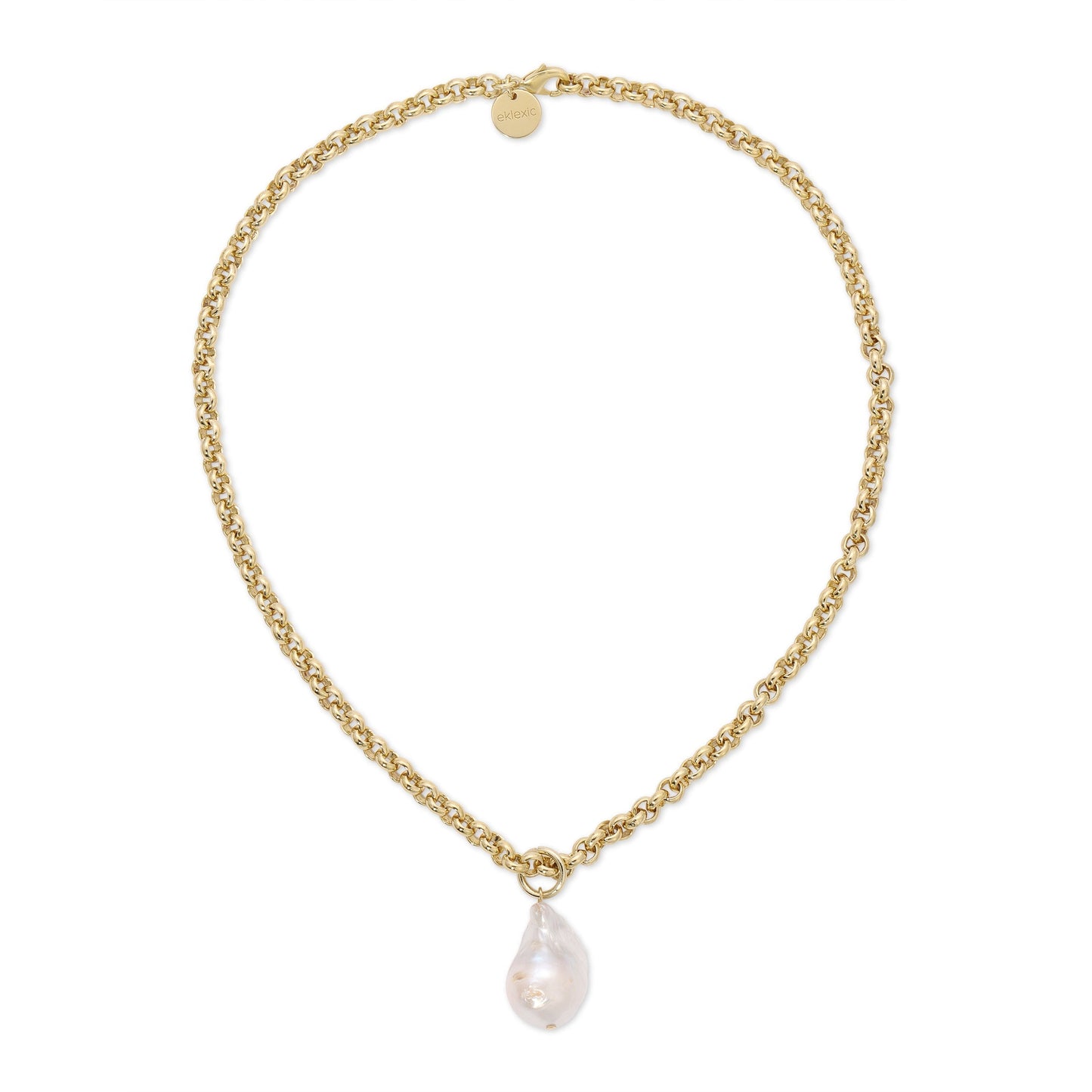 Micro Royal Chain With XL Baroque Pearl Pendant Necklace by Eklexic