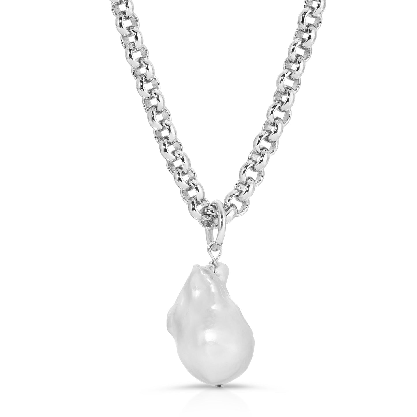 Micro Royal Chain With XL Baroque Pearl Pendant Necklace by Eklexic