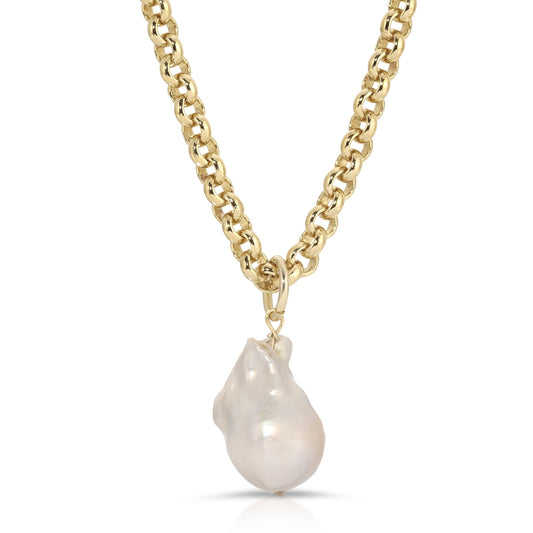 Micro Royal Chain With XL Baroque Pearl Pendant Necklace by Eklexic