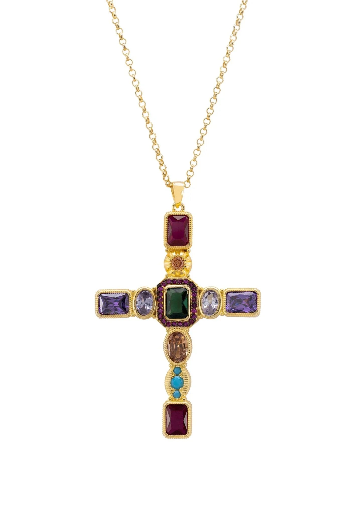 Maria Extra Large Gemstone Fashion Pendant Gold (Cross)