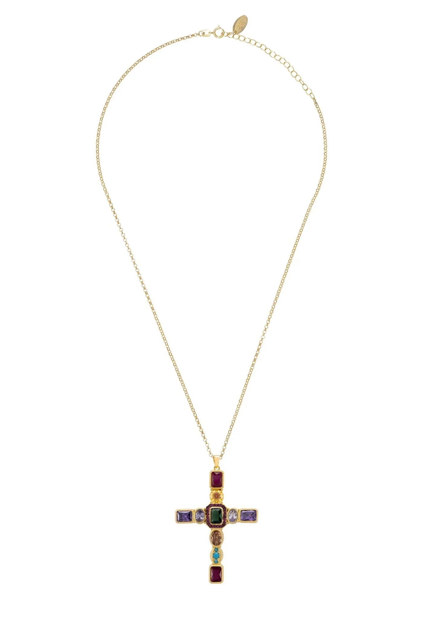 Maria Extra Large Gemstone Fashion Pendant Gold (Cross)