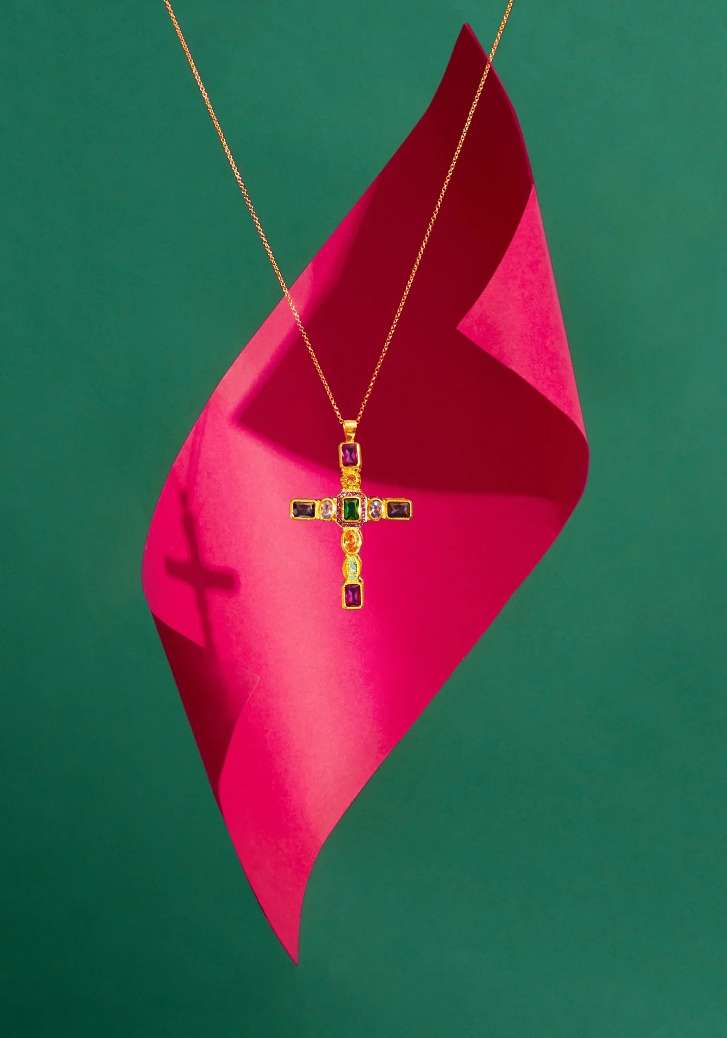 Maria Extra Large Gemstone Fashion Pendant Gold (Cross)